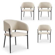 Dining Chairs Set, Cream & Black Upholstered Kitchen Chairs, Vonhaus