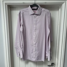 Thomas Pink Shirt Men's Neck 16.5" Pink White Striped Classic Fit French Cuff