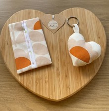 Pocket Tissue Case & Heart Keyring Gift Set Orla Kiely Sweet Pea Orange Fabric