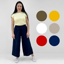 Ex M&S Wide Leg Capri Linen Trousers Elastic Waist Cropped Pants