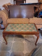 VINTAGE GLASS TOP TAPESTRY QUEEN ANNE STYLE COFFEE TABLE TOP 83 X 45CM HEIGHT 45