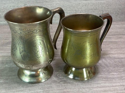 Vintage brass tankard mug - 2x,