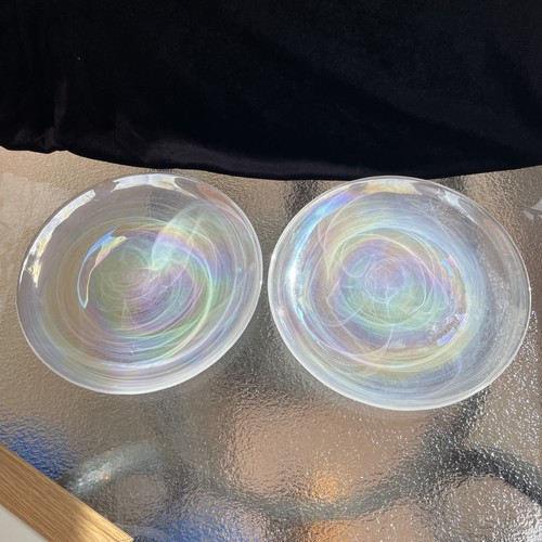 Pair iridescent glass plates - pair,
