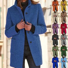 Ladies Button Trench Wool Coats Outwear Lady Pocket Jacket Overcoat PLUS SIZE UK