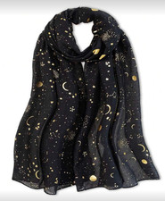 Women’s Foil Print Scarf | Lightweight Glitter Wrap | Xmas Gift for Her