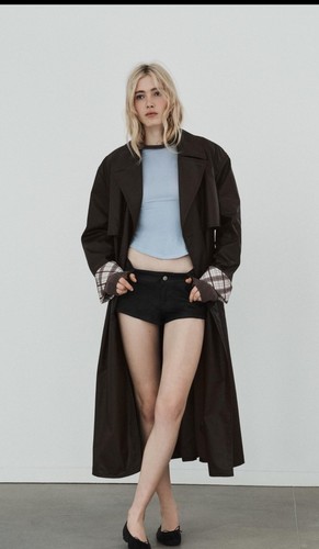 Zara long waxed check trench