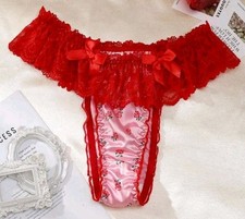Womens Frilly Ruffle & Bows Floral Satin Sissy Panties Knickers CD TV XL 16-18