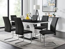 GIOVANI White Gloss Black Glass Dining Table & 6 Faux Leather Dining Chairs