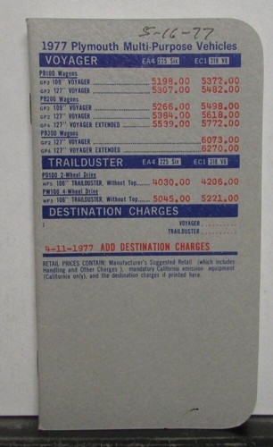 1977 plymouth salesmen pocket - plymouth,