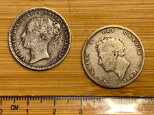 George IV Shilling 1829 & Victoria Young Head pitted 1875 dn 21 (ref #UK 13)