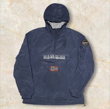 Mens Navy Napapijri Rainforest 1/4 Zip Hooded Summer Jacket Size Medium (M) L229