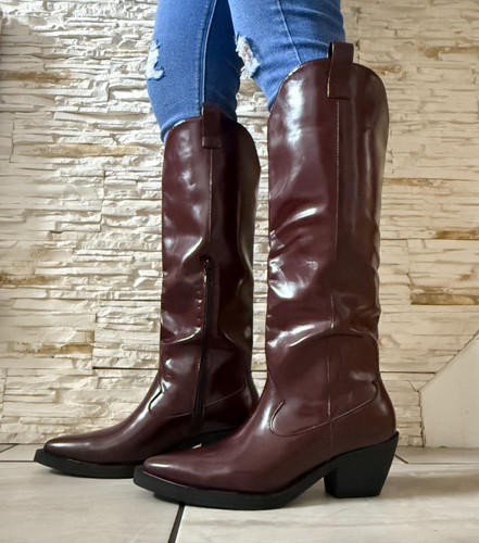 Women burgundy knee - burgundy, high