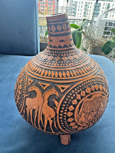 Hand carved african - gourd, vase