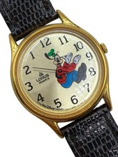 Disney Lorus Goofy Watch Moving Bands Backwards Numbers New Battery Gold Dial