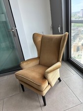 Mid Century Wing Back Mustard Velvet Armchair used
