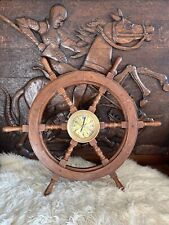 Nautical Wooden Ships Wheel Brass Clock - Pub Cafe Shop Study Office Time Decor