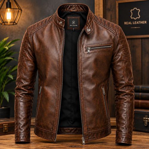 Mens brown cafe racer - cafe, jacket
