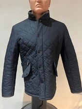 barbour navy blue powell quilted jacket mens size l in good condition