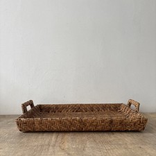 Vintage Rustic Bamboo Cane Weaved Large Serving Storage Display Tray Decor