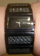 Accu.2 Bling watch black Swarovski crystal Accurist goth vintage