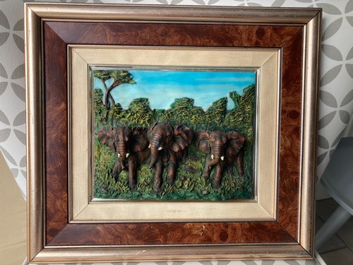 Elephants relief painted - elephants,