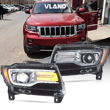 VLAND Chrome LED Projector Headlights For 11-13 Jeep Grand Cherokee W/ Animation