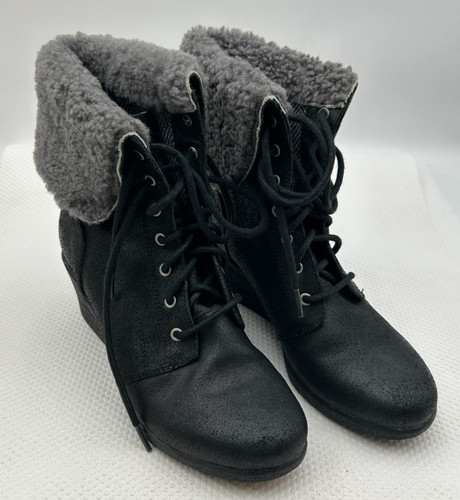 Ugg zea black shearling - shearling, wedge