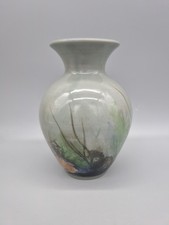 A Highland Stoneware Seascape Hand Painted Studio Pottery Bulbous Vase, 7".