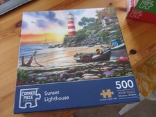 SUNSET LIGHTHOUSE  500 PIECE CORNER PIECE JIGSAW PUZZLE PRELOVED USED VGCOND