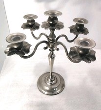 Silver Colour Metal Candelabra Candlestick Candle Holder Damaged See Descript