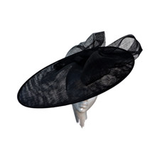 Large round Black feature saucer hatinator with Black Sinamay bow ASCOT WEDDING