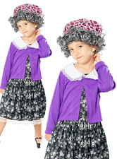 Little Old Lady Costume Girls Gangster Granny Fancy Dress Book Day Outfit