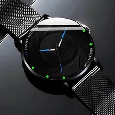 Minimalist Mens Fashion Watches Ultra Thin Stainless Steel Mesh Belt Quartz Wris