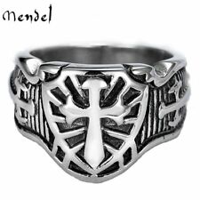 MENDEL Mens Christian Knights Templar Biker Cross Ring Stainless Steel Size 7-15