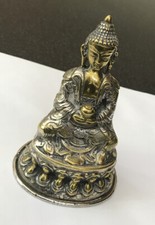 Antique Mix Metal Silver Brass Sitting Shakyamuni Buddha Statue Sculpture Deity