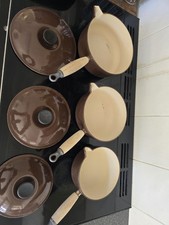 Set Of 3 Le Creuset Cast Iron Saucepans  spouts Hazelnut Brown Ombré 18-20-22cm