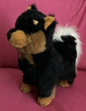 Black & Brown Standing Pomeranian Dog With White Tail Soft Plush Toy 12” x 13”