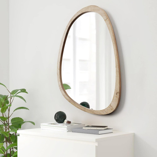 Asymmetrical wood wall mirror - wood,