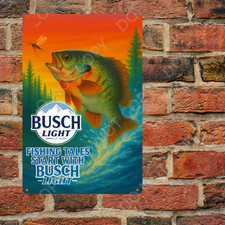 Funny Beer Metal Sign 8x12 Fishing Theme Bluegill Bar Pub Man Cave Wall Decor
