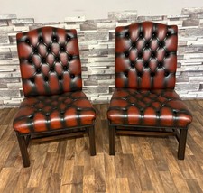 A pair of chesterfield Gainsborough dining chairs in Antique ox blood red