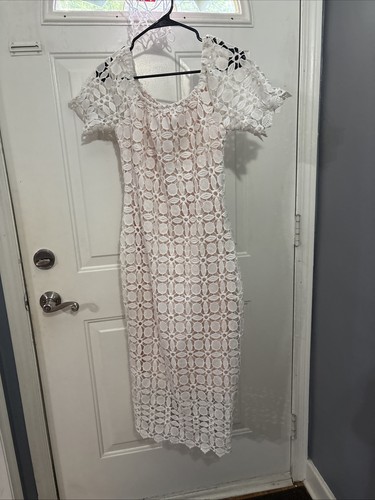 Floral white lace maxi - floral, dress
