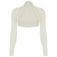 Womens Plain Long Sleeves Cropped Bolero Shrug Top Ladies Cardigan UK Size 8-18