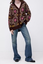 Zara jacquard cardigan brown multicoloured size M 