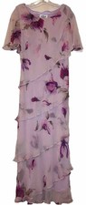 CATTIVA Dress UK Sz 12 Pink Multi Floral Long Layers 100% Silk Mother of Bride