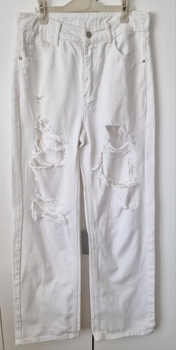 White wide leg ripped jeans - wide,