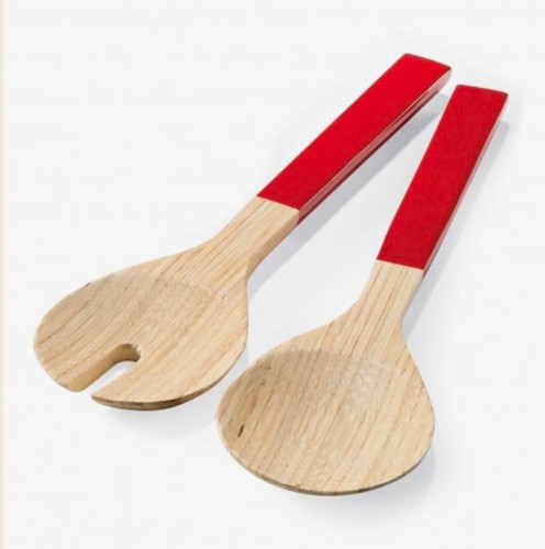 Bamboo salad server set red - set,,