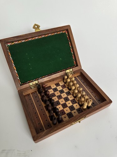 Vintage wooden travel chess - travel,