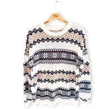 Mens Hollister White Black Fairisle Christmas Jumper Sweater Top Size Small