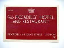 Vintage Travel Luggage Label for "The Piccadilly Hotel & Restaurant" in England*