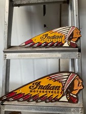 a PAIR OF INDIAN motorcycle cast iron vintage type plaques,  Wall signs